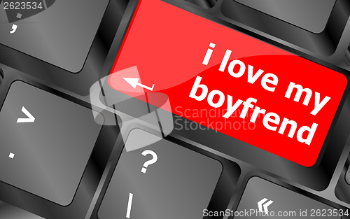 Image of i love my boyfriend button on computer pc keyboard key