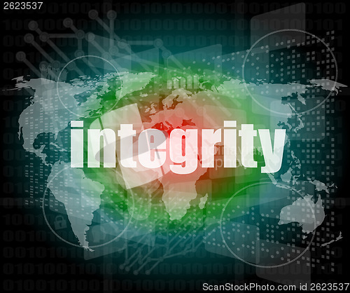 Image of business concept: word integrity on digital background