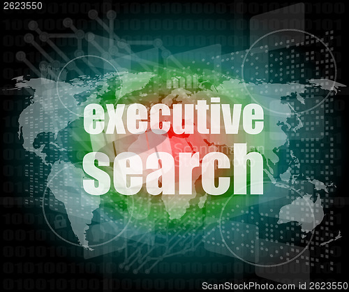 Image of executive search word on digital screen, mission control interface hi technology