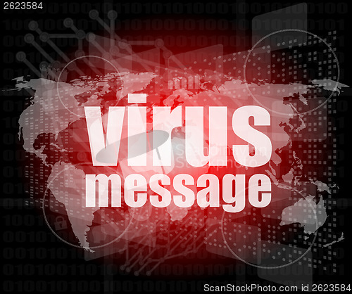 Image of internet concept: words virus message on digital screen