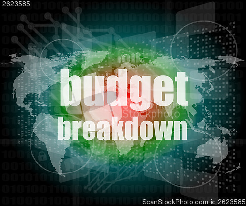 Image of Business concept: words Budget breakdown on digital screen, 3d