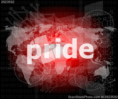 Image of The word pride on business digital screen