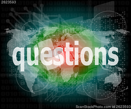 Image of Education concept: words Questions on digital background