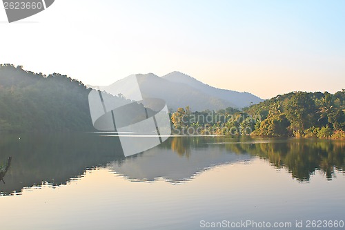 Image of Beautiful mountains and river in morning 