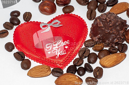 Image of Heart chocolate candy on Valentines day.