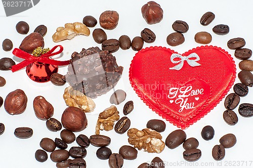 Image of Heart chocolate candy on Valentines day.