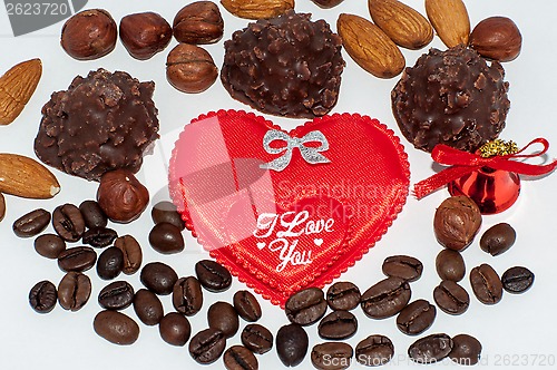 Image of Heart chocolate candy on Valentines day.