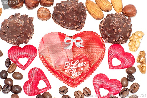 Image of Heart chocolate candy on Valentines day.