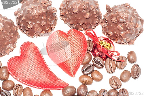 Image of Heart chocolate candy on Valentines day.