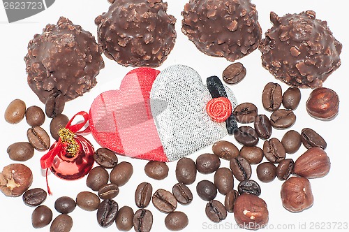 Image of Heart chocolate candy on Valentines day.