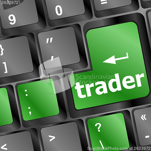 Image of Trader keyboard representing market strategy - business concept