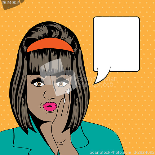 Image of cute retro black woman in comics style