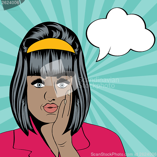 Image of cute retro black woman in comics style