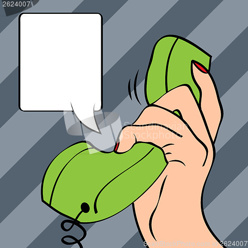 Image of Hand holding a phone, pop art illustration