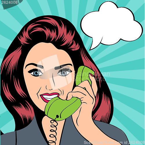 Image of woman chatting on the phone, pop art illustration