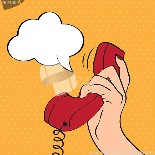 Image of Hand holding a phone, pop art illustration