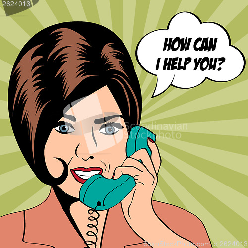 Image of woman chatting on the phone, pop art illustration