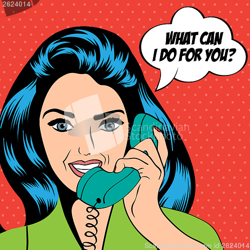 Image of woman chatting on the phone, pop art illustration