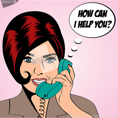 Image of woman chatting on the phone, pop art illustration