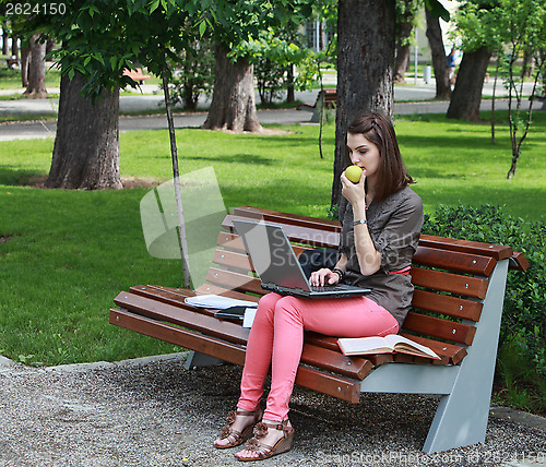 Image of Young Woman Studying in a Park
