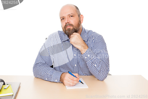 Image of bearded thinking man