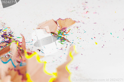 Image of Macro shot: shavings of colored pencils