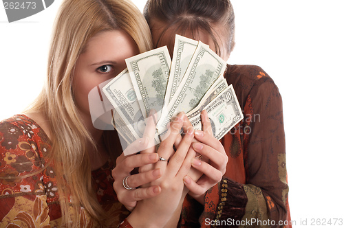 Image of Girls with  money in hands