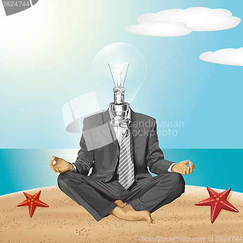 Image of Vector Lamp Head Businessman in Lotus Pose Meditating