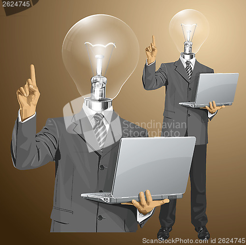 Image of Vector Lamp Head Business Man Shows Something With Finger