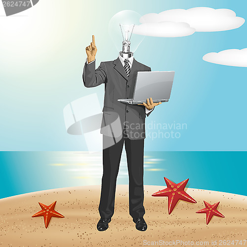 Image of Vector Lamp Head Business Man Shows Something With Finger