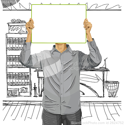 Image of Man With Write Board Against His Head