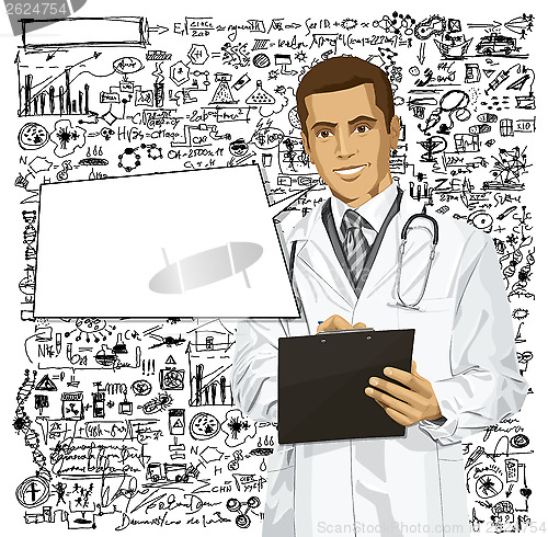 Image of Vector Doctor Man With Clipboard