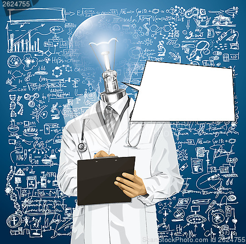 Image of Vector Lamp Head Doctor Man With Clipboard