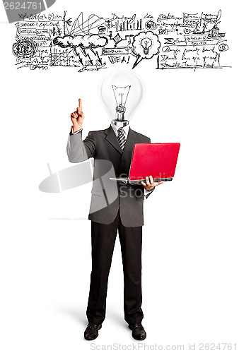 Image of Lamp Head Business Man Shows Something With Finger