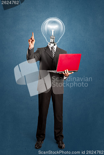 Image of Lamp Head Business Man Shows Something With Finger