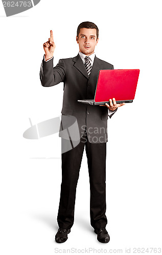 Image of Business Man Shows Something With Finger