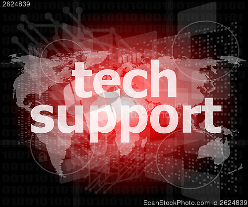 Image of tech support word on a touch screen interface