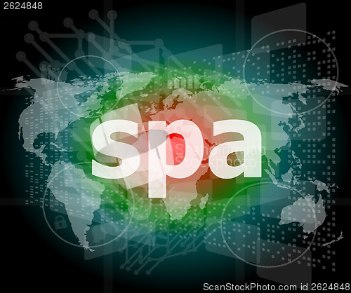 Image of words spa on digital touch screen background