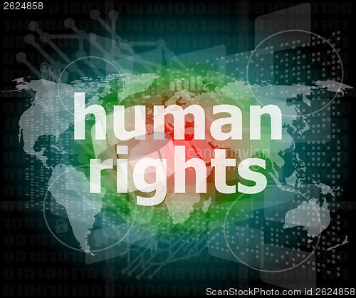 Image of Law concept: words human rights on digital background