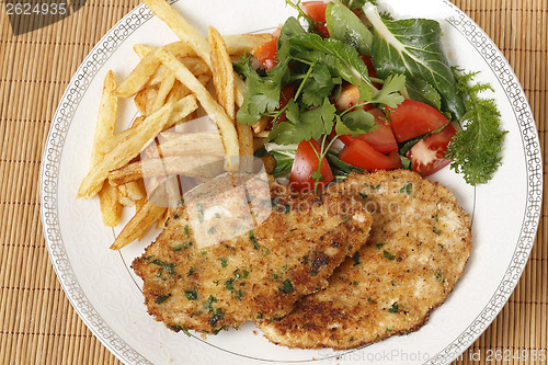 Image of Chicken escalopes meal high angle