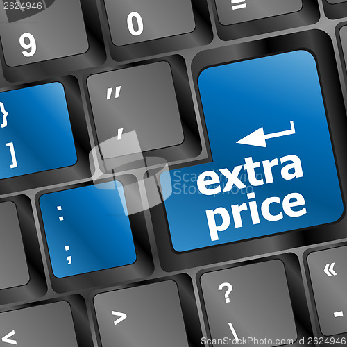 Image of extra price word key or keyboard, discount concept