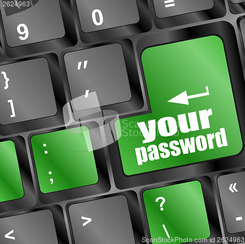 Image of your password button on keyboard keys - security concept