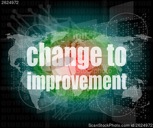 Image of business concept: words change to improvement on digital touch screen