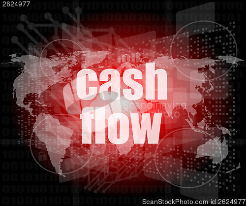 Image of business words cash flow on digital screen showing financial success