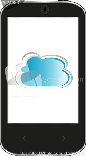 Image of realistic computer tablet with cloud on background isolated on white