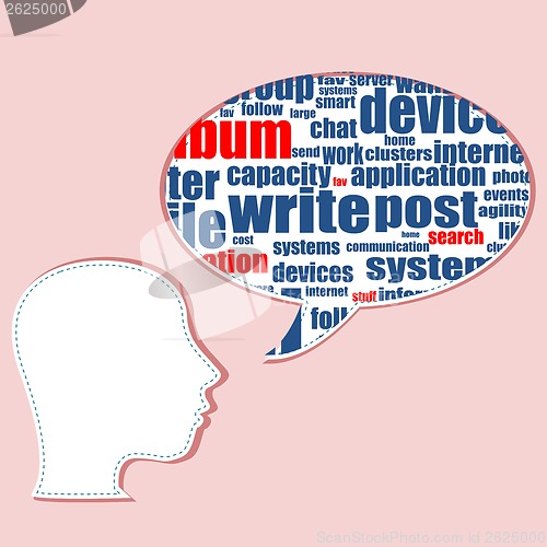 Image of social words concept - man head and speech bubble