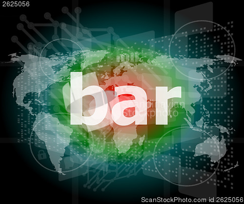 Image of bar, hi-tech background, digital business touch screen