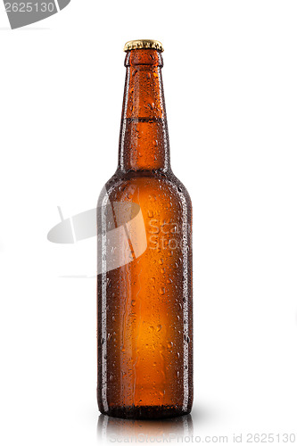 Image of Beer bottle with water drops isolated on white