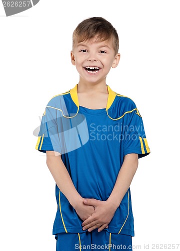 Image of Boy in ukrainian national soccer uniform