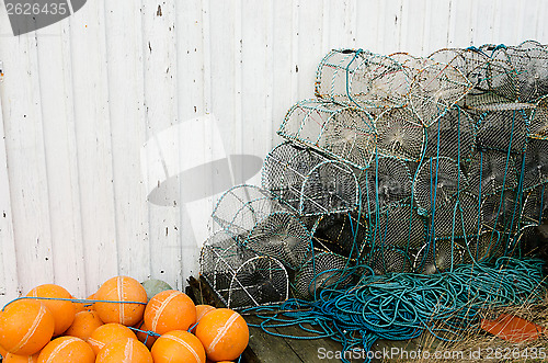 Image of Lobster pots against a wall